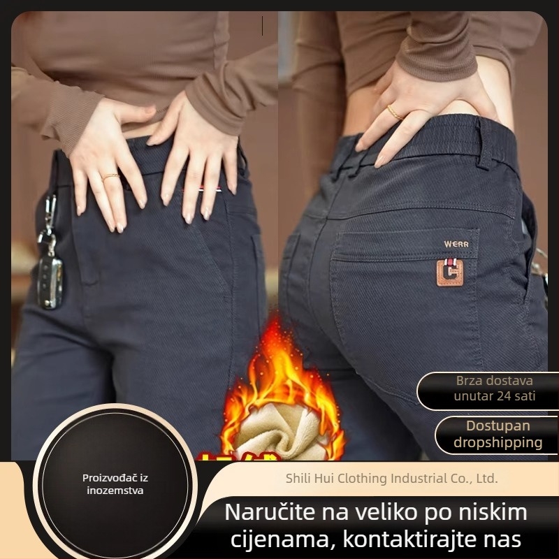 Muške casual hlače s ravnim krojem, fleece podstava, pamuk-poliester smjesa, srednji pojas, kopčama sprijeda