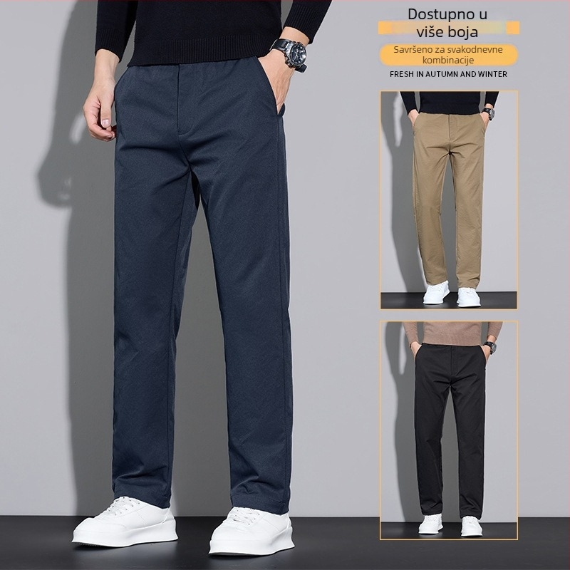 Muške poslovno-ugodne hlače, ravna kroj, srednji struk, s remenom i zatvaračem na zip, 100% poliester