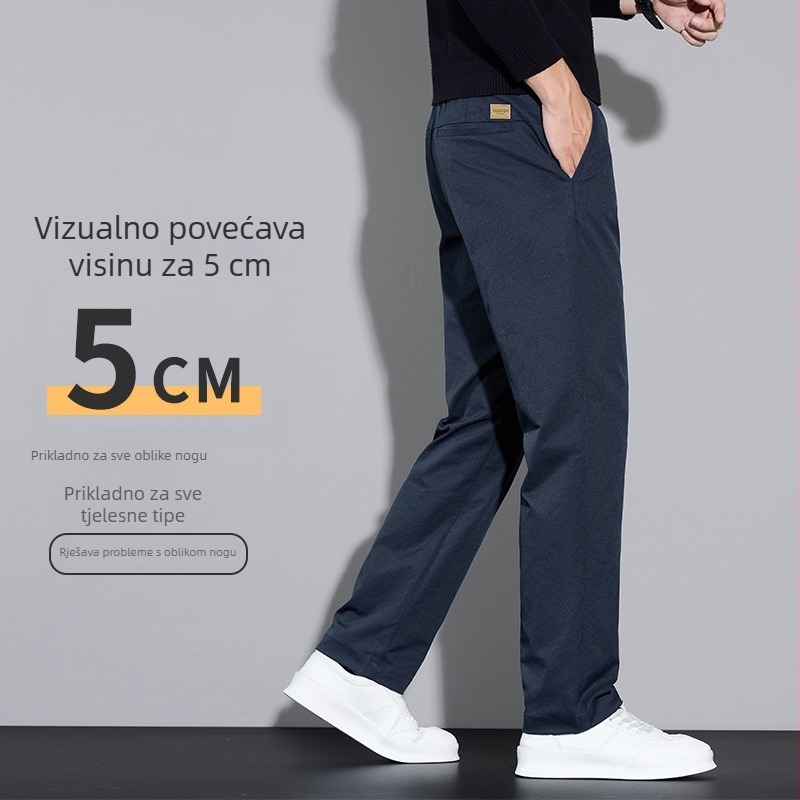 Muške poslovno-ugodne hlače, ravna kroj, srednji struk, s remenom i zatvaračem na zip, 100% poliester