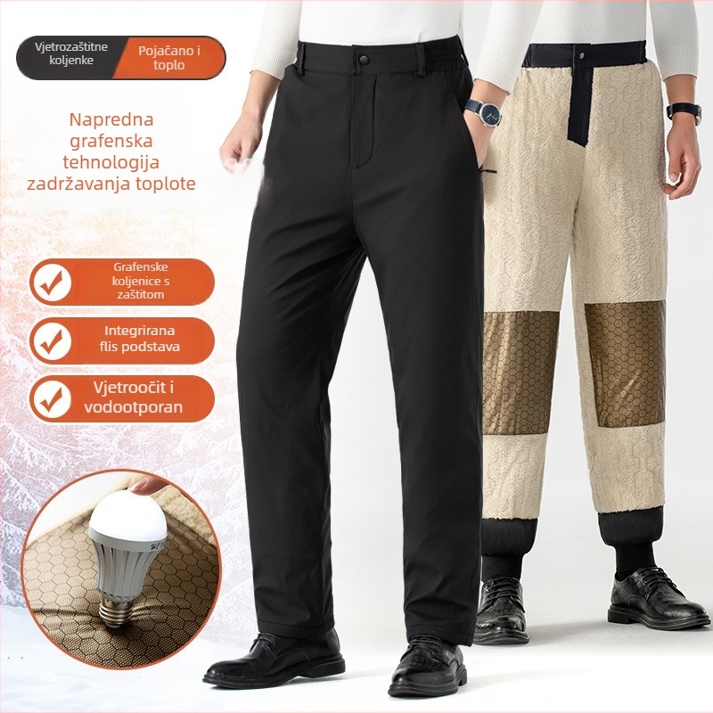 Muške casual hlače, ravni kroj, flis podstava, zima, srednji visoki struk, poslovno casual stil