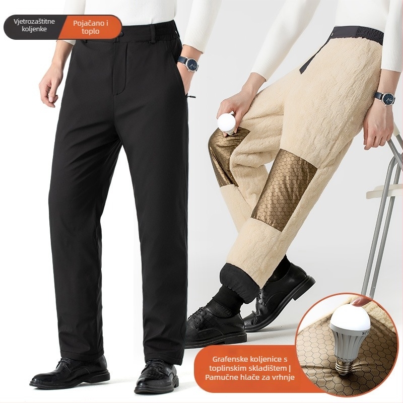 Muške casual hlače, ravni kroj, flis podstava, zima, srednji visoki struk, poslovno casual stil