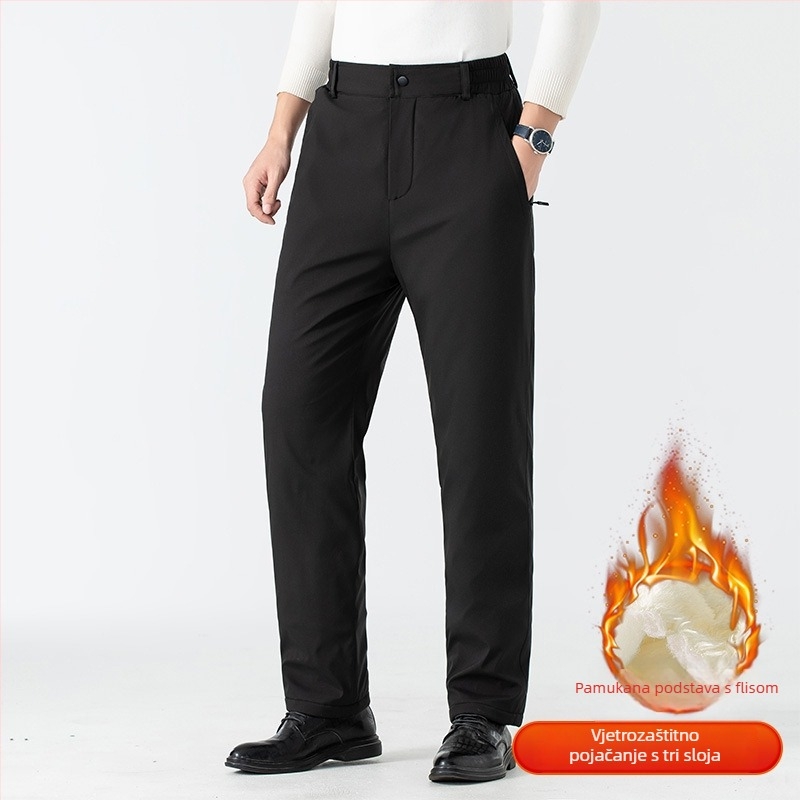 Muške casual hlače, ravni kroj, flis podstava, zima, srednji visoki struk, poslovno casual stil