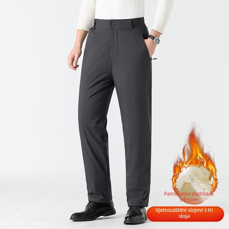 Muške casual hlače, ravni kroj, flis podstava, zima, srednji visoki struk, poslovno casual stil