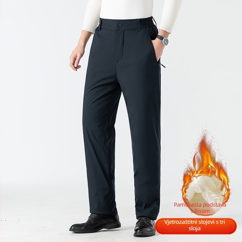 Muške casual hlače, ravni kroj, flis podstava, zima, srednji visoki struk, poslovno casual stil