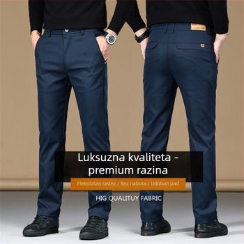 Muške poslovno casual hlače, mikroelastični poliester, zip, srednji struk, ravni kroj