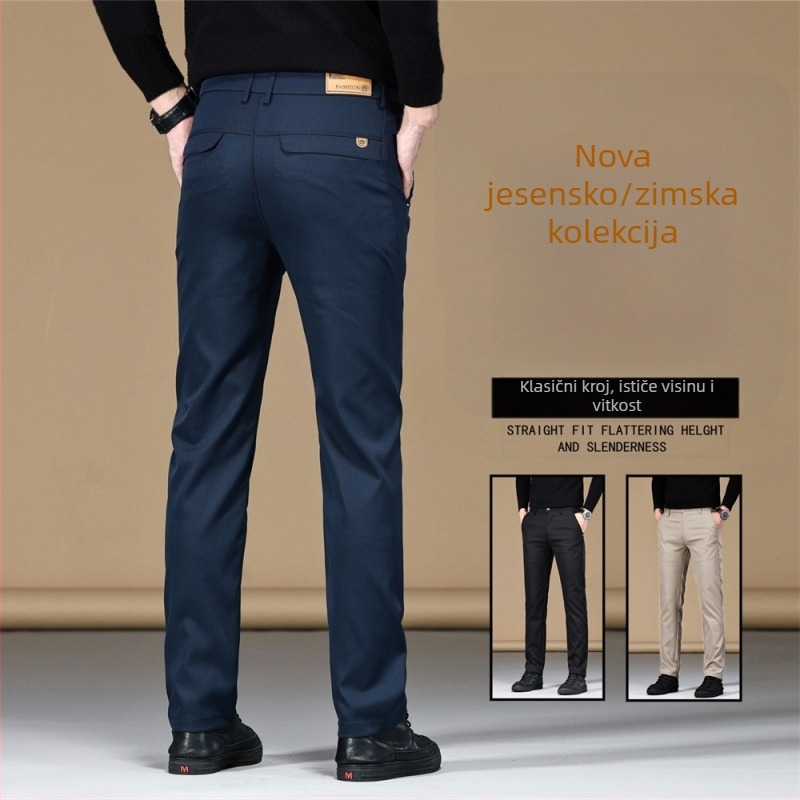 Muške poslovno casual hlače, mikroelastični poliester, zip, srednji struk, ravni kroj