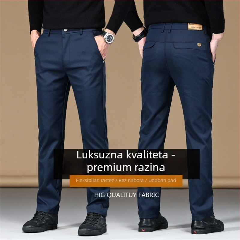 Muške poslovno casual hlače, mikroelastični poliester, zip, srednji struk, ravni kroj