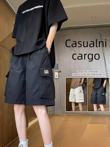 Muški ljetni cargo šorti, Capri duljina, slobodan ravni kroj, 100% poliester