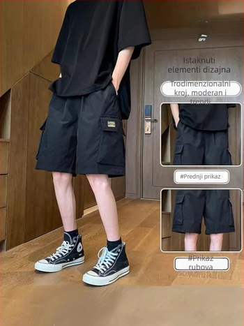 Muški ljetni cargo šorti, Capri duljina, slobodan ravni kroj, 100% poliester