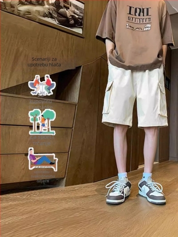 Muški ljetni cargo šorti, Capri duljina, slobodan ravni kroj, 100% poliester