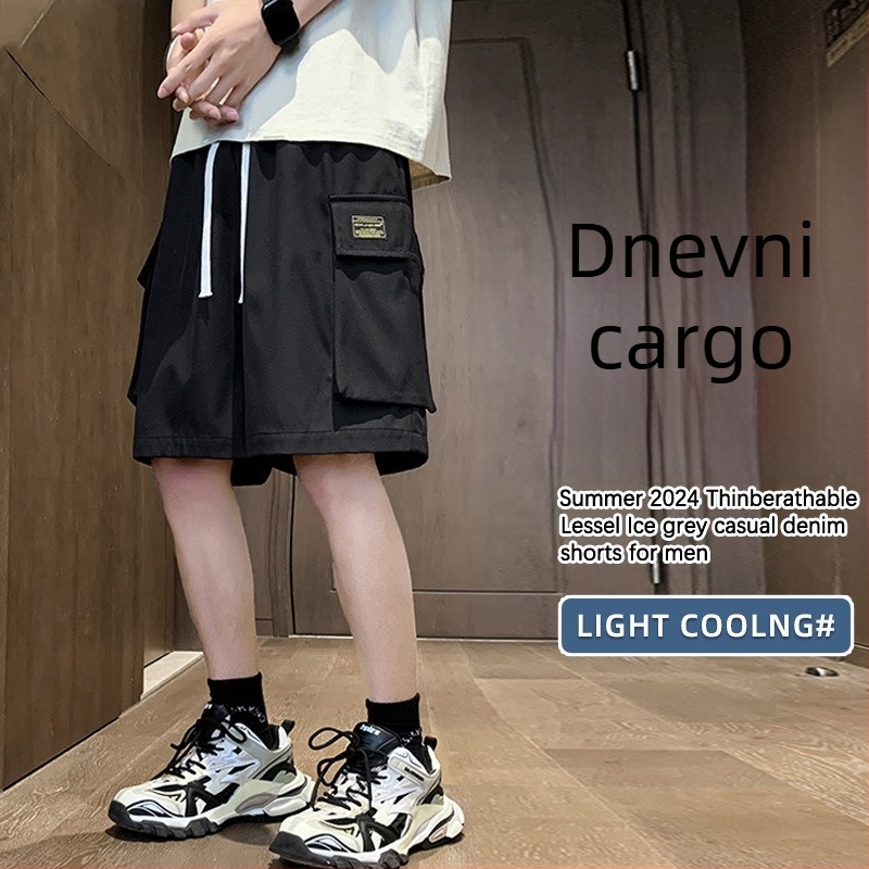 Muški ljetni cargo šorti, Capri duljina, slobodan ravni kroj, 100% poliester