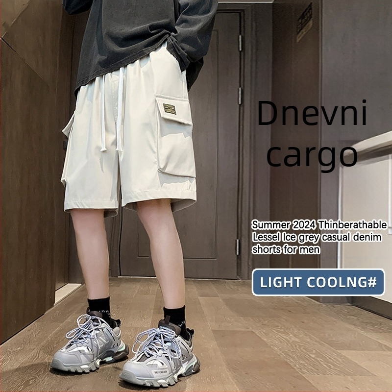 Muški ljetni cargo šorti, Capri duljina, slobodan ravni kroj, 100% poliester