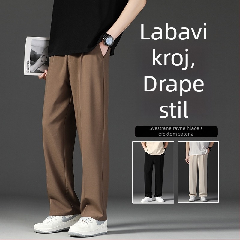 Muške ljetne ravne hlače s visokim strukom, pojas, cvjetni uzorak, mješavina poliestera, bez glačanja