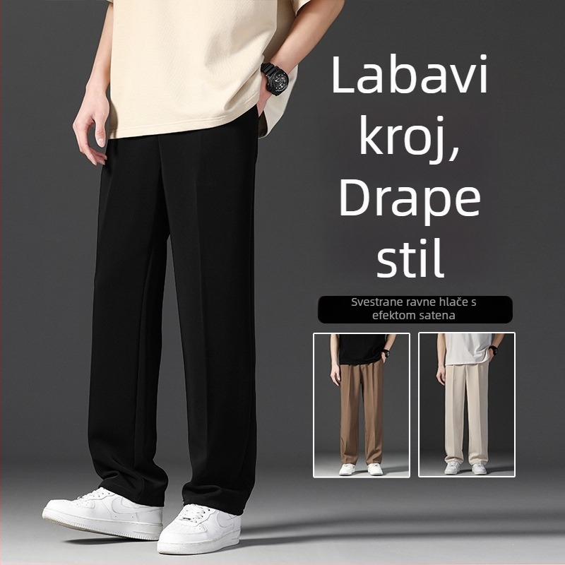 Muške ljetne ravne hlače s visokim strukom, pojas, cvjetni uzorak, mješavina poliestera, bez glačanja