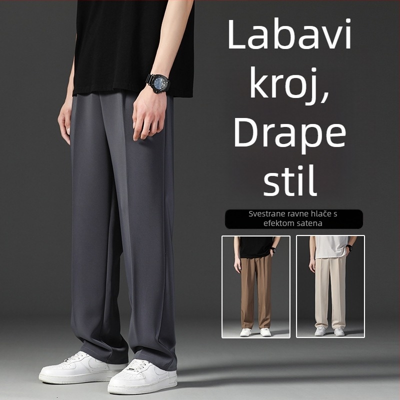 Muške ljetne ravne hlače s visokim strukom, pojas, cvjetni uzorak, mješavina poliestera, bez glačanja