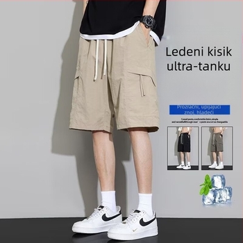 Muške sportske šorceve kratke s Ice Silk brzo sušećim najlonom, mikroelastičnost, ravni kroj, ljeto 2025