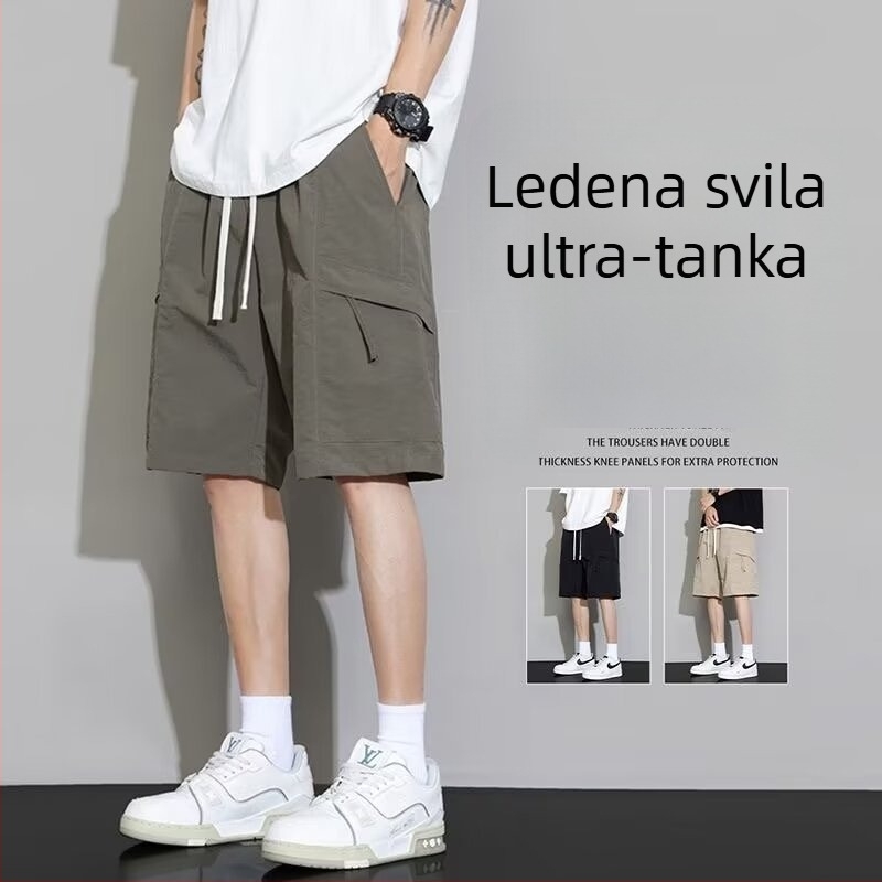 Muške sportske šorceve kratke s Ice Silk brzo sušećim najlonom, mikroelastičnost, ravni kroj, ljeto 2025