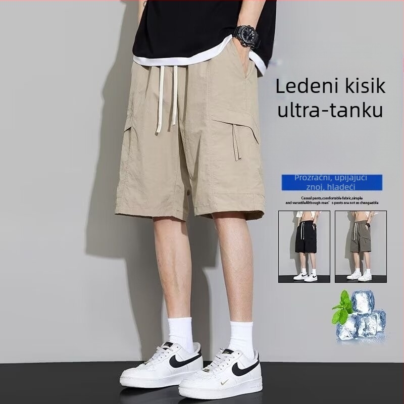 Muške sportske šorceve kratke s Ice Silk brzo sušećim najlonom, mikroelastičnost, ravni kroj, ljeto 2025