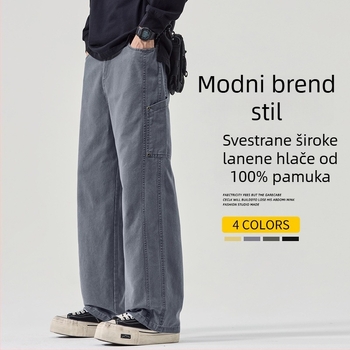 Muške hlače od 100% pamuka, opuštene kroja, ravne krojeve, srednji pojas, zatvaranje na gumbe, prozračan model, jesen 2025