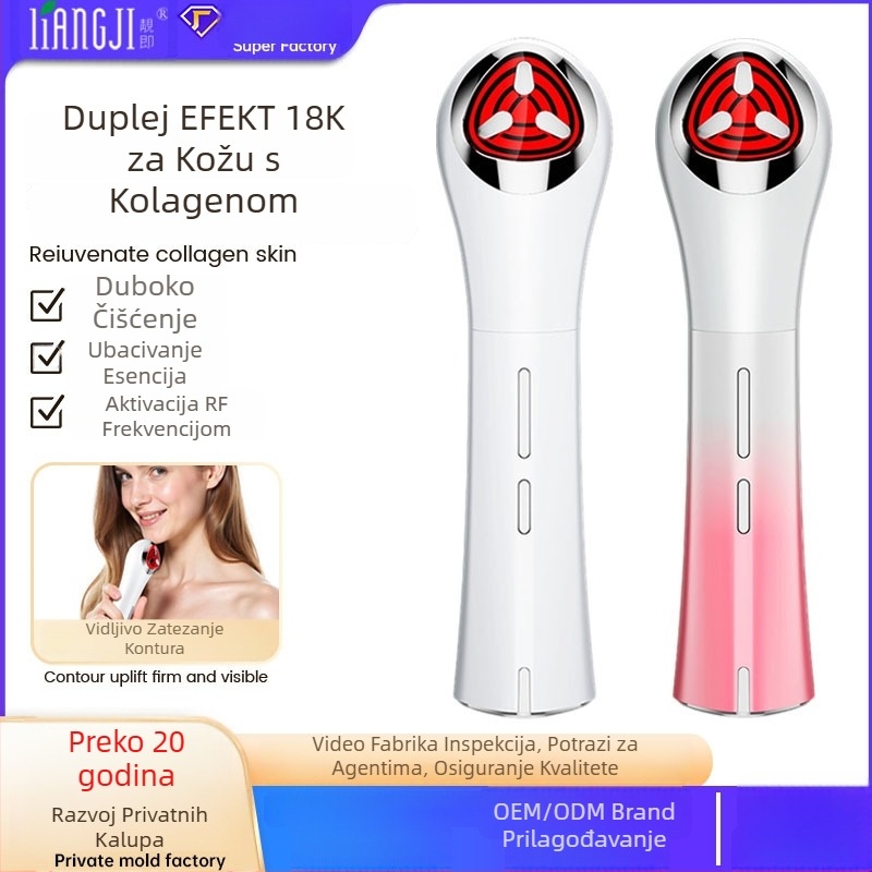 Uređaj za njegu lica s mikrostrujnim masažom, ultrazvukom i LED terapijom – prijenosan, ugrađena baterija 500–800 mAh, IPx0, poklon kutija