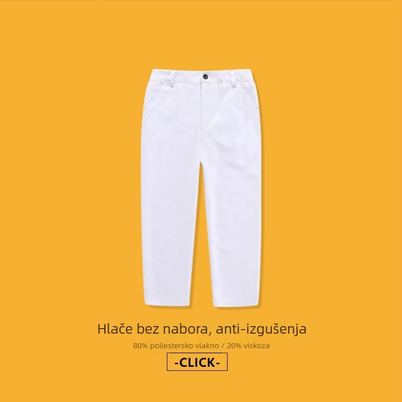 Dječje hlače, srednji pojas, poliester-blend 80%, otporne na gužvanje, bez glačanja, casual školskog stila, proljeće 2025, unisex