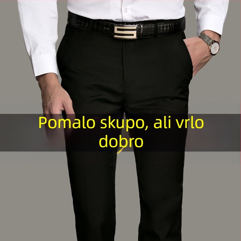 Muške hlače ravnog kroja — lagani poslovni stil, za posao, 40% poliester u smjesi kemijskih vlakana