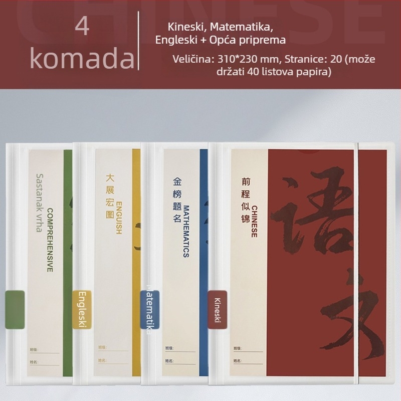 Plastični folder za organiziranje testnih radova s prozirnim umetcima, model Hc-652, 20 stranica, debljina 60, mogućnost prilagodbe