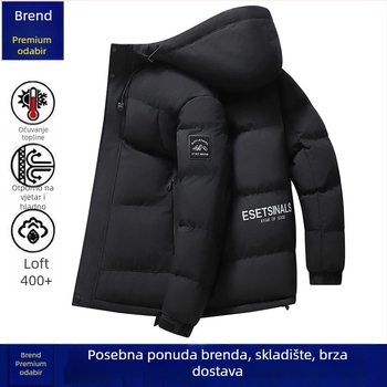 Muška jakna s kapuljom od pamuka, punjena pamukom, debela podstava, zip zatvarač, bočni džepovi