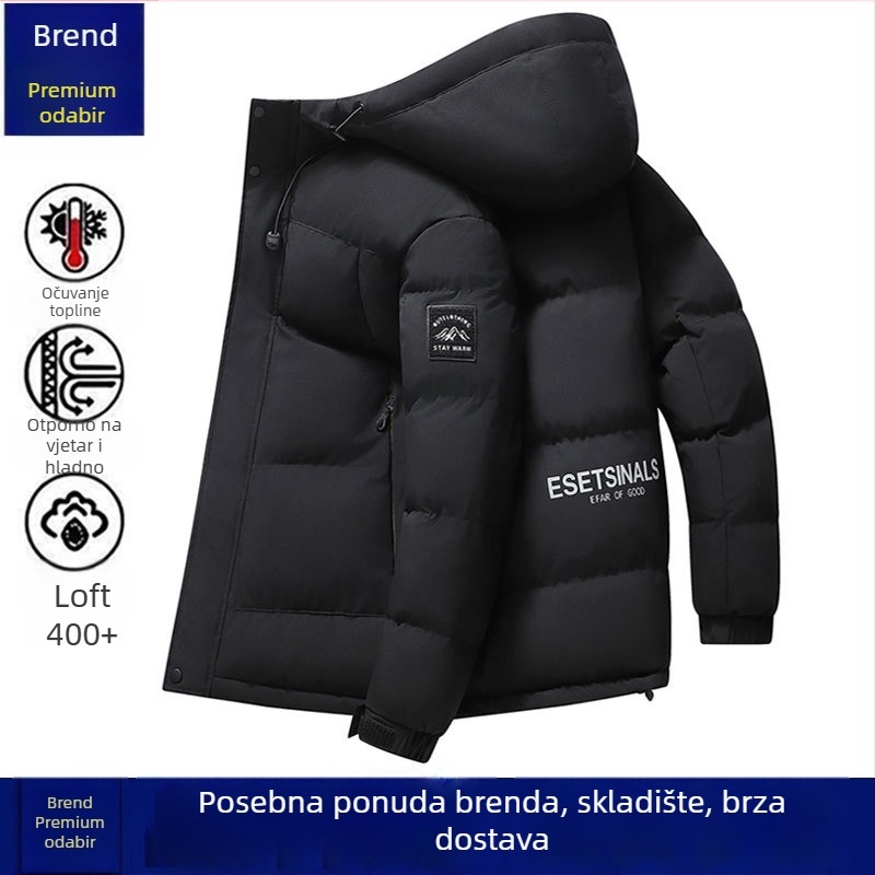 Muška jakna s kapuljom od pamuka, punjena pamukom, debela podstava, zip zatvarač, bočni džepovi