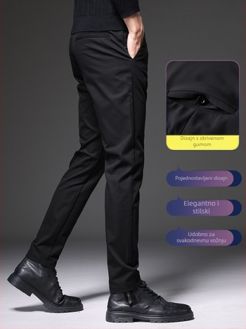Muške casual hlače s flis podstavom, anti-nabor efekt, slim-fit, mikroelastične, ravni kroj
