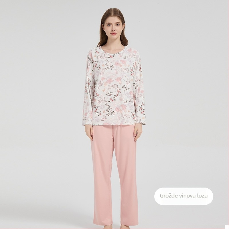 Andan ženski pidžama set od bambus-pamuka s elastičnošću — nježan prema koži, kućni odjevni komad, motiv crtani, za sve sezone