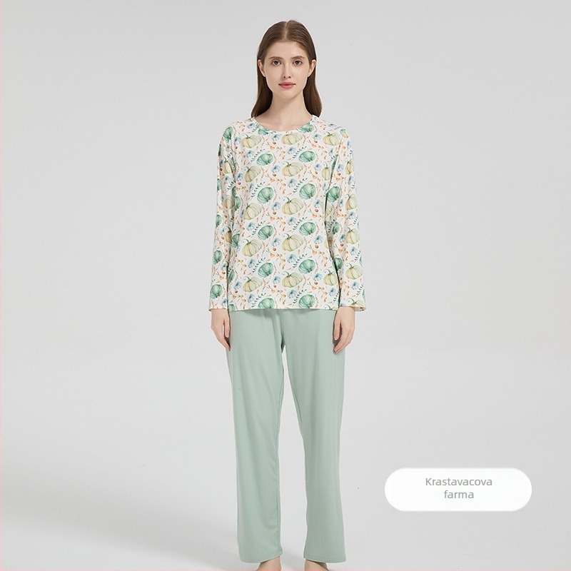 Andan ženski pidžama set od bambus-pamuka s elastičnošću — nježan prema koži, kućni odjevni komad, motiv crtani, za sve sezone