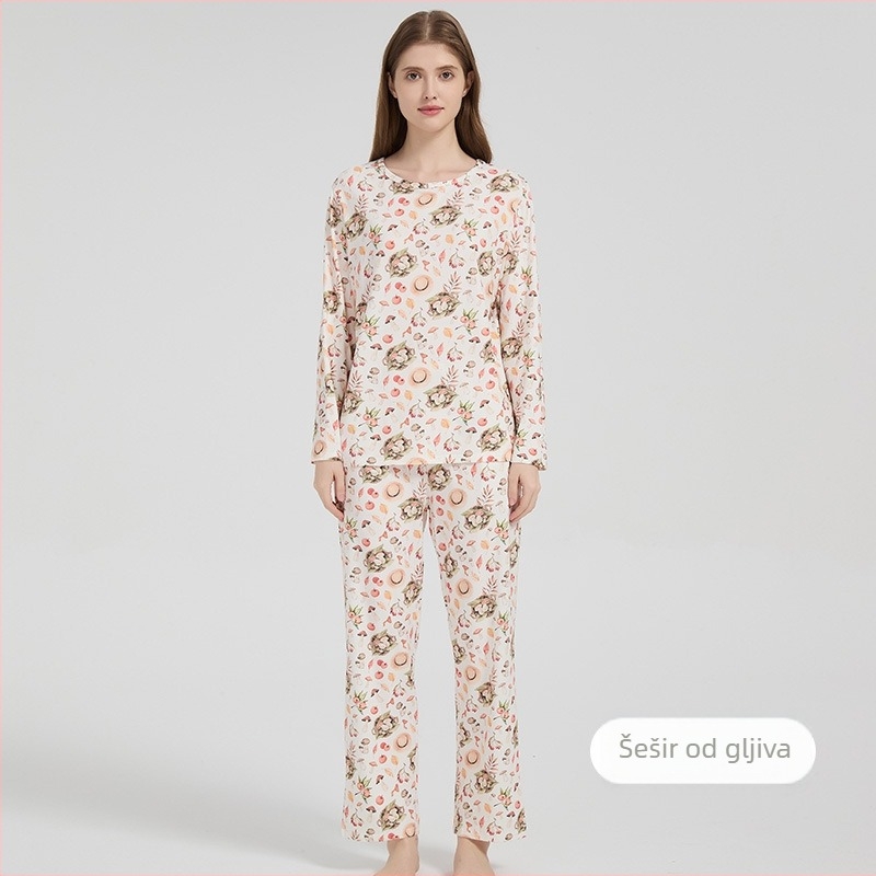 Andan ženski pidžama set od bambus-pamuka s elastičnošću — nježan prema koži, kućni odjevni komad, motiv crtani, za sve sezone