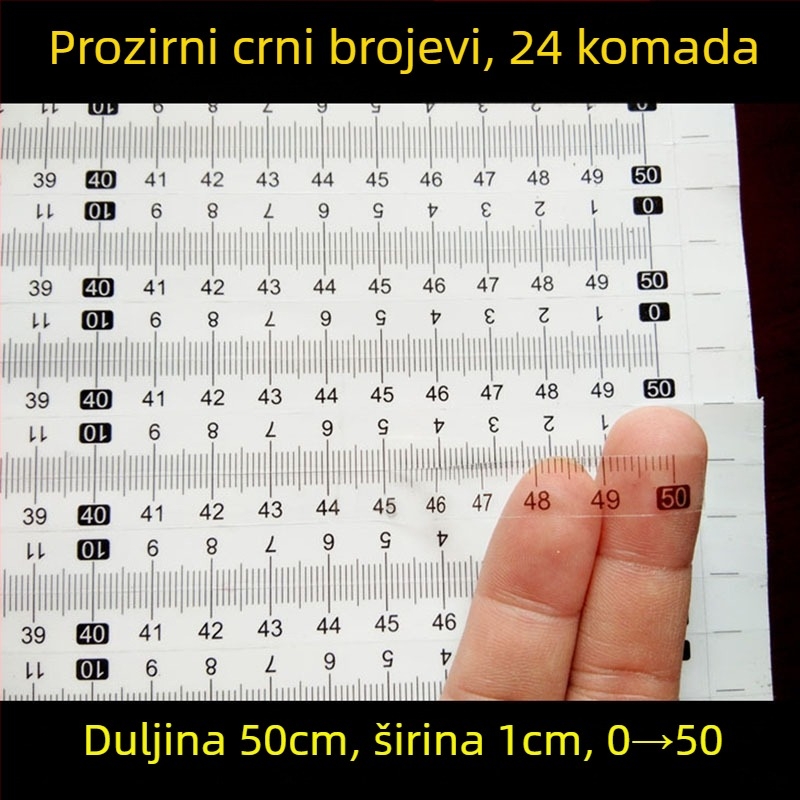 Samoljepljiva prozirna ravnala s centimetarskom skalom, vodootporna naljepnica