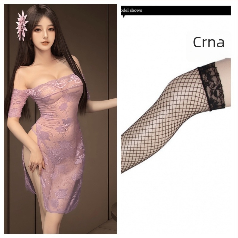 Jednoručna čipkasta haljina u kineskom stilu cheongsam, visokim strukom, prorez, uski kroj, 100% poliester