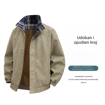 Muška PU kožna jakna, slobodan kroj, V-izrez, dvostruko kopčanje, bočni džepovi