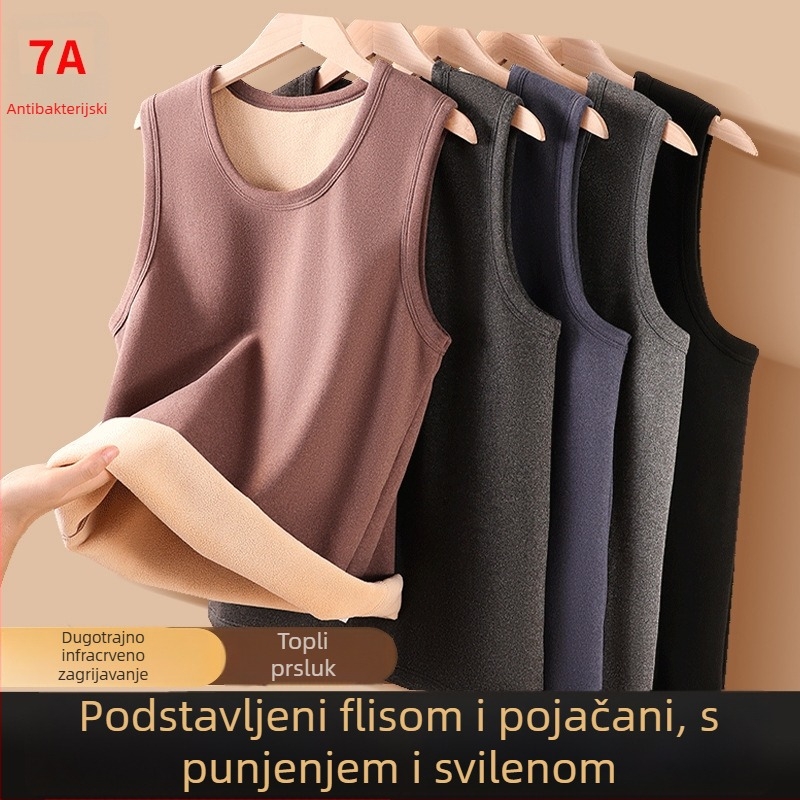 Muška termalna vest s flis podstavom, down-silk materijal, debeli 251–300 g/m², okrugli vrat