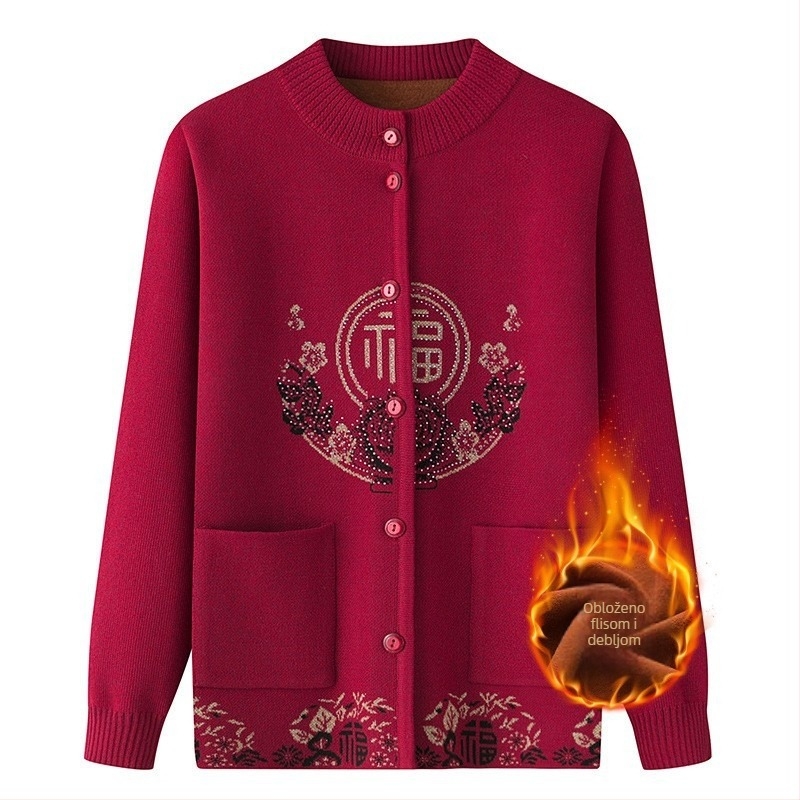 Cardigan od poliestera s fleecem, zimska 2024, dugi rukavi, standardna duljina (50–65 cm)