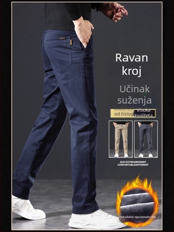 Muške hlače za poslovno casual, ravni kroj, flis podstava, 97% pamuk, visok struk, više džepova