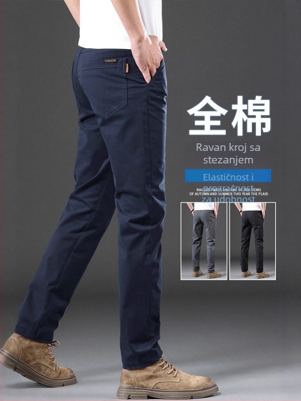 Muške hlače za poslovno casual, ravni kroj, flis podstava, 97% pamuk, visok struk, više džepova