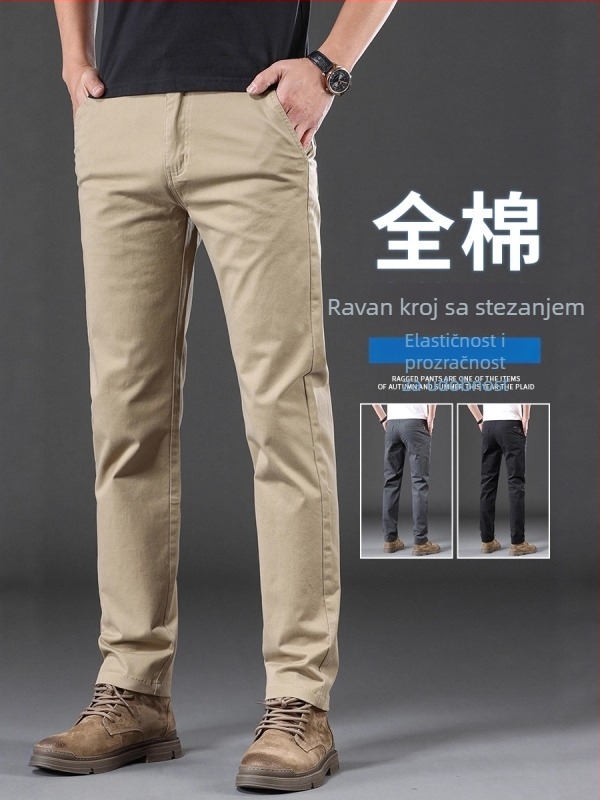 Muške hlače za poslovno casual, ravni kroj, flis podstava, 97% pamuk, visok struk, više džepova