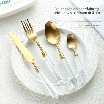 Dijamantna serija 304 nehrđajući čelik – zapadni set pribora: nož, vilica, žlica, nož za steak, žlica za desert