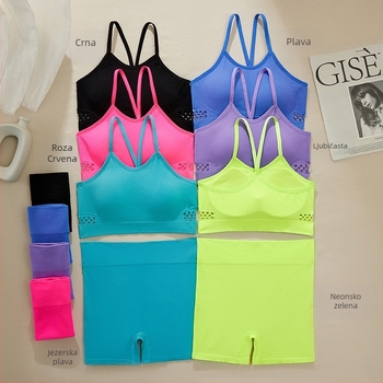 Set grudnjaka od najlona, košarice tipa trokut s tankim oblikovanjem, fiksirani dvostruki naramenici, podstava od elastana 90–95%, prozračan i udoban