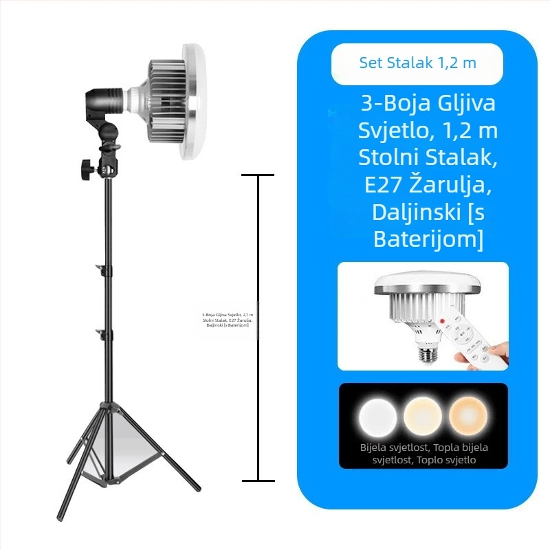 Fotografska rasvjeta za dopunjavanje s E27, 45–100W, podešiva temperatura boje 2500K–9900K, 220V, model 000504