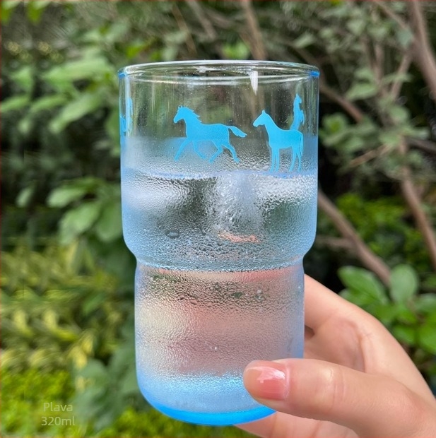 Kaljeno staklena čaša za vodu s karikaturalnim motivom, okrugla bez drške, otporna na toplinu, za čaj ili kavu, mogućnost prilagođavanja