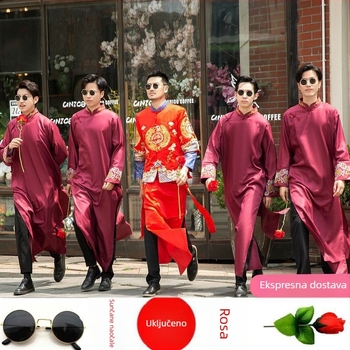 Muški smoking u kineskom stilu, Corduroy tkanina s krznom od zeca, zima 2024, muškarac