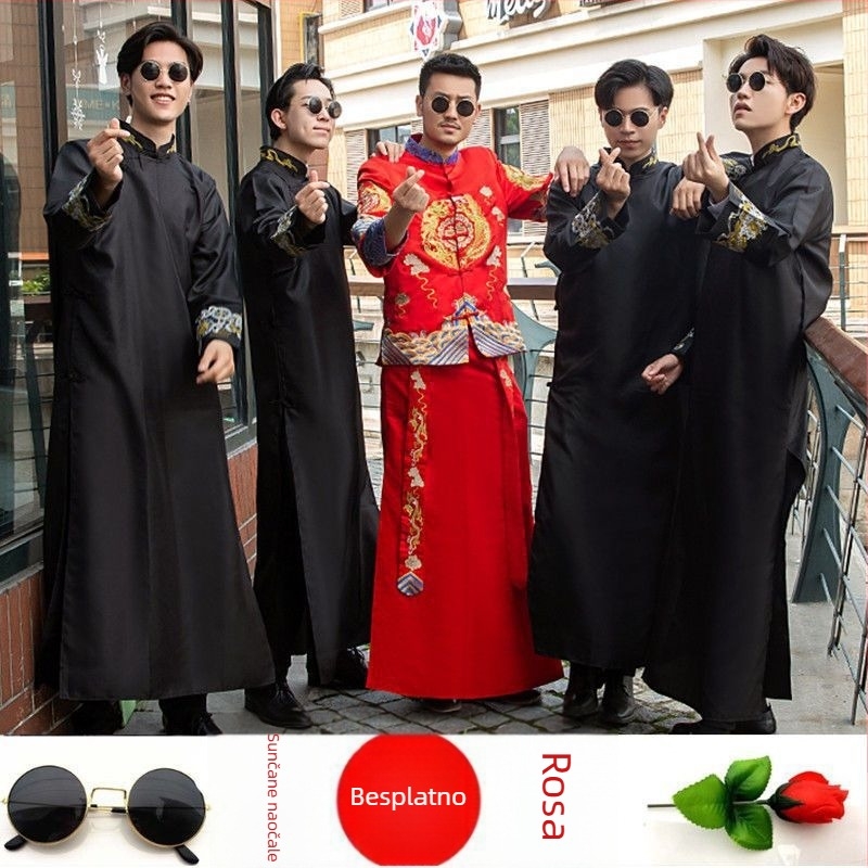 Muški smoking u kineskom stilu, Corduroy tkanina s krznom od zeca, zima 2024, muškarac