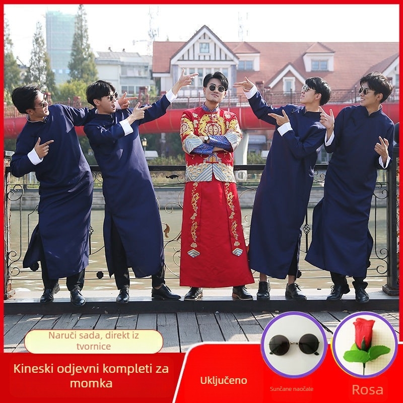 Muški smoking u kineskom stilu, Corduroy tkanina s krznom od zeca, zima 2024, muškarac