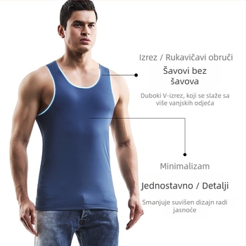 Muški topli prsluk monocrom boja, bez rukava, fleece podstava, kružni izrez, pulover stil, poliester tkanina, srednja gustoća 161–180 g/m²