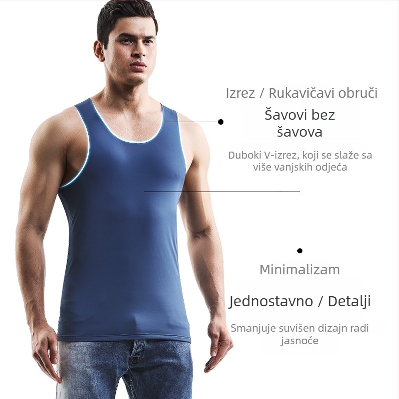 Muški topli prsluk monocrom boja, bez rukava, fleece podstava, kružni izrez, pulover stil, poliester tkanina, srednja gustoća 161–180 g/m²